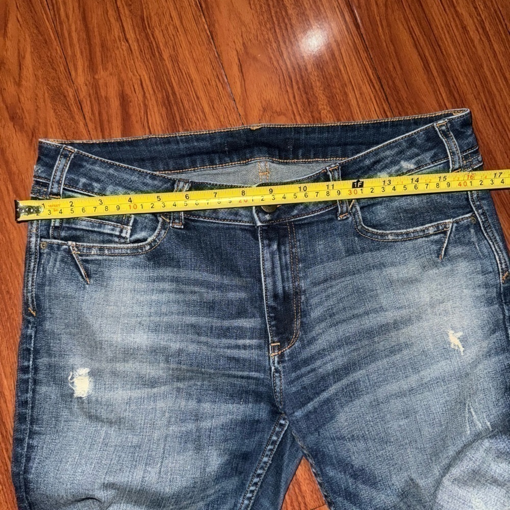 Zara basic denim straight skinny fit women's jeans dark wash lightly distressed - Picture 8 of 11